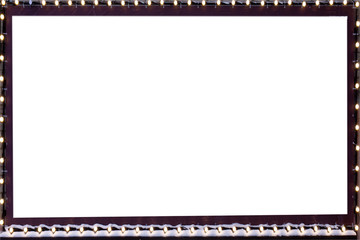 Golden painted wooden information label sign with black chalkboard empty place for text front and back side isolated on white background