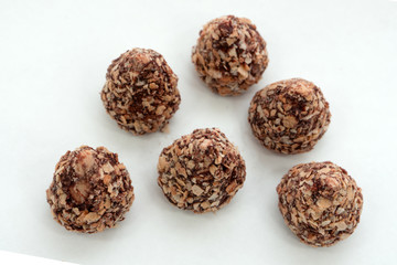 chocolate candy with filling on white background