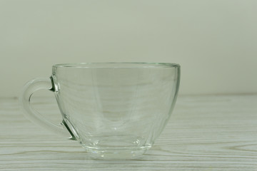 Glass mug empty blank for coffee or tea isolated on white background