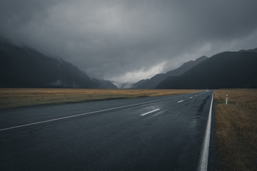 New Zealand road on a gloomy day