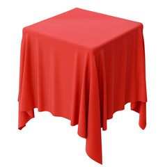 Red cloth on a square pedestal