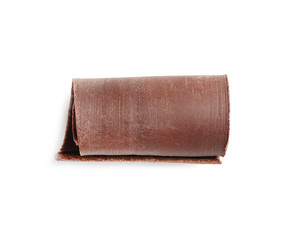 Yummy chocolate curl for decor on white background