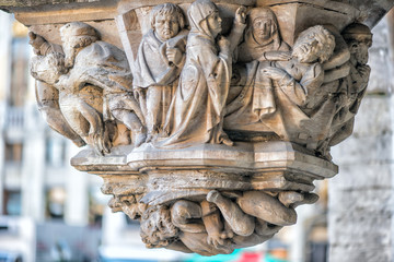 Brussels, Belgium. details Of the facade of the houses on the Grand place and the Maison du Roi...