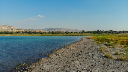 Fototapeta na wymiar Bird view of freshwater lake Kineret sea of galilee, Israel