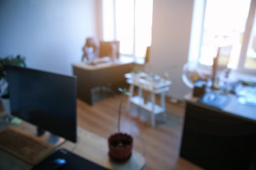 Defocused bokeh view of modern office interior