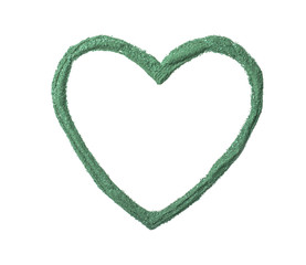 Heart shaped frame made of spirulina algae powder isolated on white, top view. Space for text