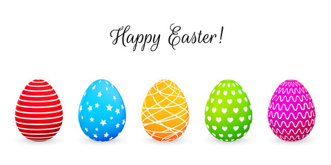 Happy Easter greeting card with colorful eggs. Vector illustration