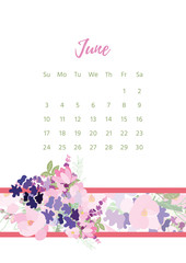 Vintage floral calendar 2018 with bouquet of flowers. illustration.
