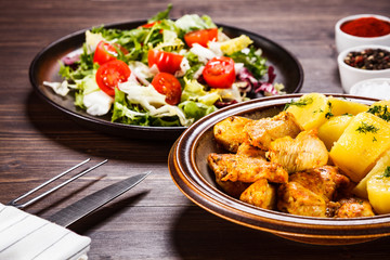 Roast chicken strips and vegetables