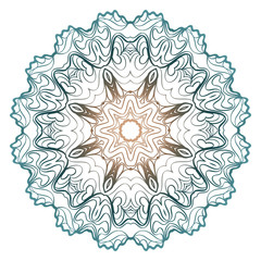 Decorative Colorful Floral Ornament With Decorative Border. Ethnic Mandala Decoration. Vector illustatration. Brown, turquise color. Indian, Moroccan, Mystic, Ottoman Motifs.