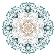 Decorative Colorful Floral Ornament With Decorative Border. Ethnic Mandala Decoration. Vector illustatration. Brown, turquise color. Indian, Moroccan, Mystic, Ottoman Motifs.