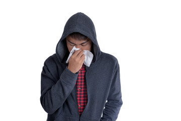 Guy got fever wearing jacket to get warm. Sneezing a lot.