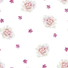 Seamless pattern roses and carnations on a white background. For greetings and invitations