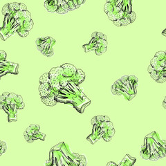 broccoli pattern, seamless vector pattern broccoli sketch, green seamless vector pattern, hand-drawn sketch broccoli background