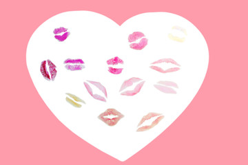 Real lipstick kisses on the heart, gift for man from women.
