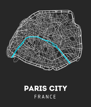 city map of Paris with well organized separated layers. 
