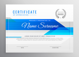 modern blue horizontal diploma certificate template
