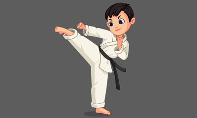 Cute little karate boy in karate pose 1