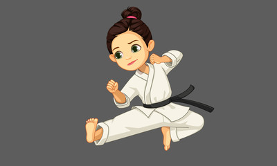 Cute little karate girl in karate pose 2