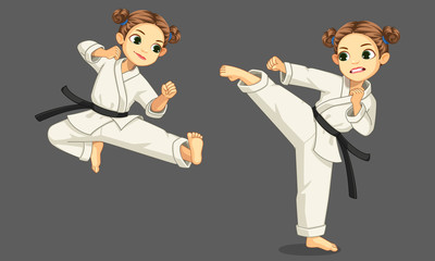 Cute little karate girl in karate pose