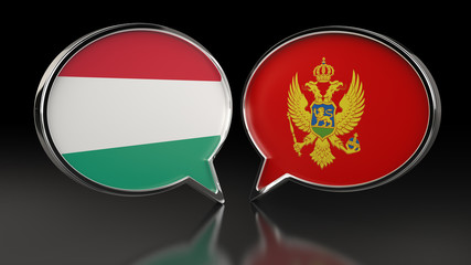 Obraz premium Hungary and Montenegro flags with Speech Bubbles. 3D illustration
