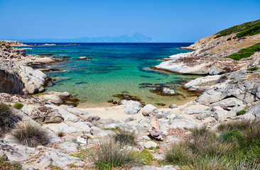 Beautiful beach and rocky coastline landscape in Greece