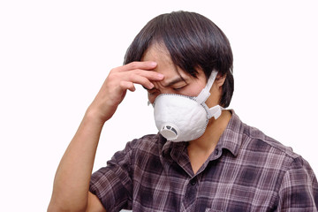 A asian man wear Hygienic mask for protect PM2.5 Dust on White background
