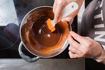 Process melt chocolate in a water bath at home.