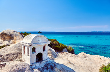 Rocky coast and turquoise sea in Greece