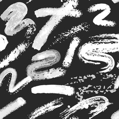 Vector seamless hand painted watercolor dry brush twirl pattern. White on black background. Clipping paths included. The editable texture on Swatches Panel and the style on Graphic Styles Panel.