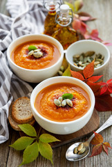 Bowls of pumpkin soup