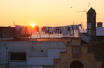 drying clothes on sunset in Arcos de la Frontera in Andalusia in Spain