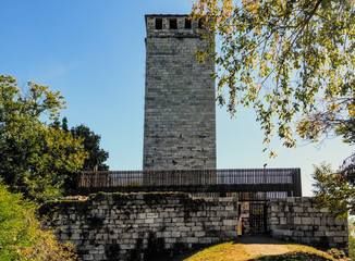 Buccione Tower, medieval lookout fortress on the hills of the Orta lake, Italy