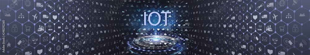 Poster internet of things (iot) and networking concept for connected devices. spider web of network connect
