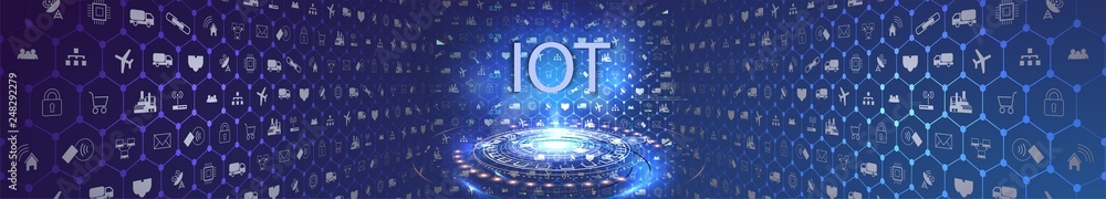 Poster internet of things (iot) and networking concept for connected devices. spider web of network connect