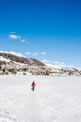 St. Moritz, St. Moritzersee, Oberengadin, Winter, Wintersport, Winterwanderung, Corviglia, Alpen, Graubünden, Schweiz