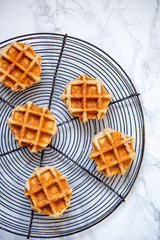 Sweet Homemade Belgian Waffle with Berry and vegan oat milk