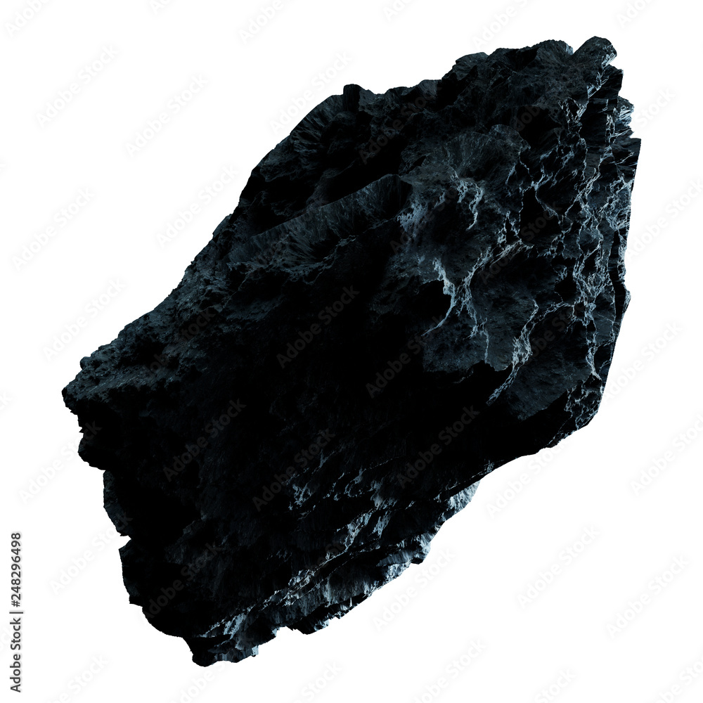 Poster Dark rock asteroid isolated 3D rendering