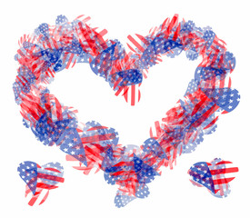 Heart shape frame from heart american flags, isolated on white background eps10 vector illustration.