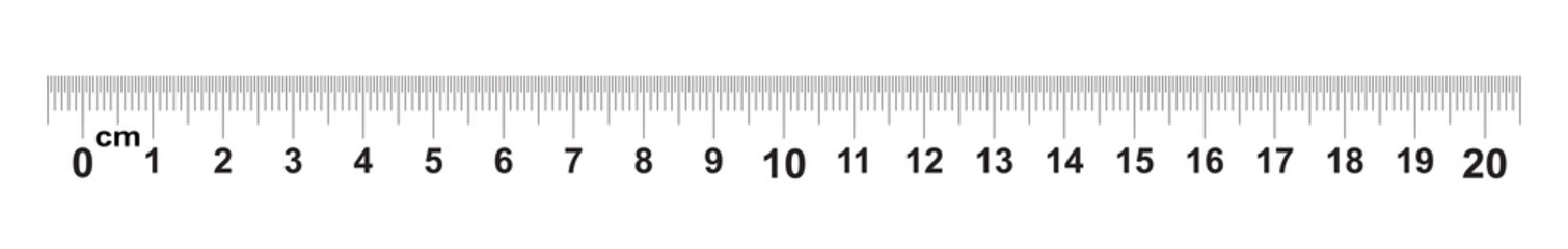 Ruler 20 centimeter. Ruler 200 mm. Value of division 0.5 mm. Precise length measurement device. Calibration grid.
