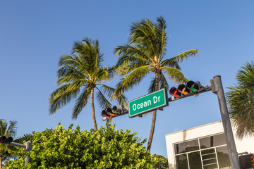 Naklejka premium Street sign of Ocean Drive in Miami South Beach