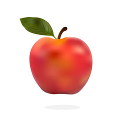 Red Apple with Green Leaves isolated on white background. Vector Illustration.