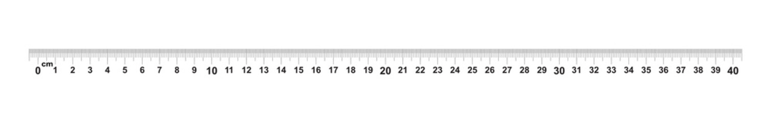 Ruler 40 centimeter. Ruler 400 mm. Value of division 0.5 mm. Precise length measurement device. Calibration grid.
