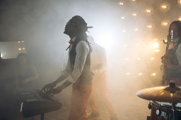 a group of musicians performing at the cafe. event, holiday, weekend , rest time