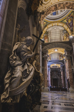 Vatican - 18 JANUARY 2019: Interior view of the Saint Peters Basilica on the Saint Peters Square in Vatican City in Rome
