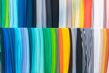 Photo picture Samples of colored cloth background texture. crumpled fabric.