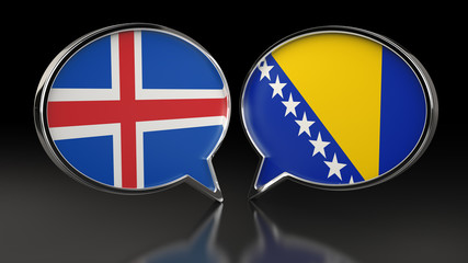 Iceland and Bosnia and Herzegovina flags with Speech Bubbles. 3D illustration