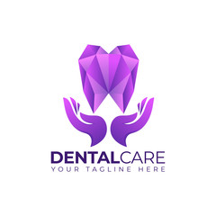 dental care clinic tooth teeth with hand logo vector