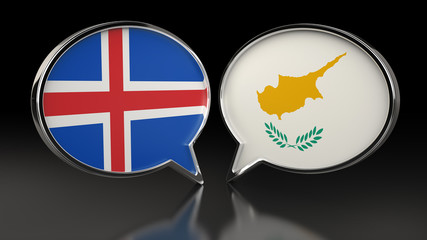 Iceland and Cyprus flags with Speech Bubbles. 3D illustration