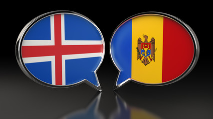 Iceland and Moldova flags with Speech Bubbles. 3D illustration